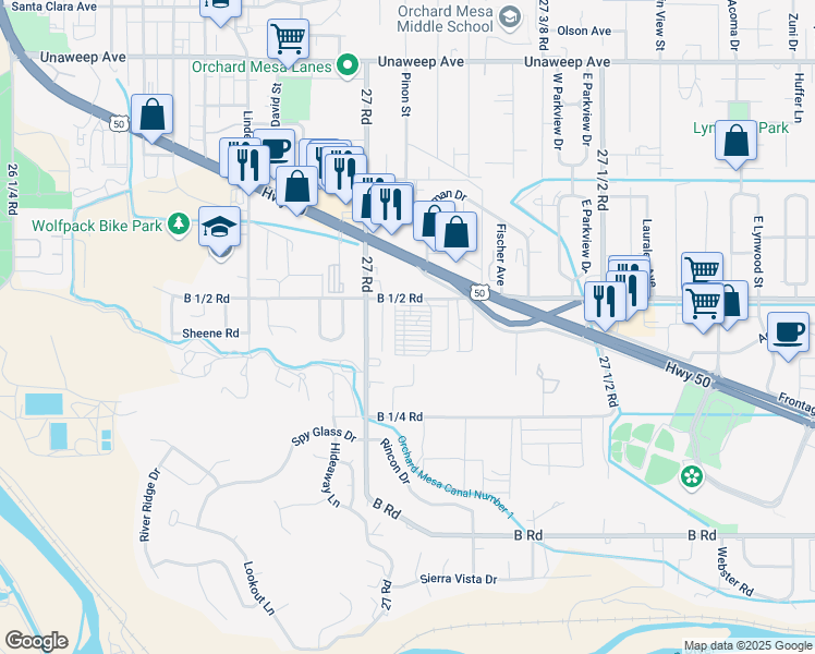 map of restaurants, bars, coffee shops, grocery stores, and more near 2713 B 1/2 Rd in Grand Junction