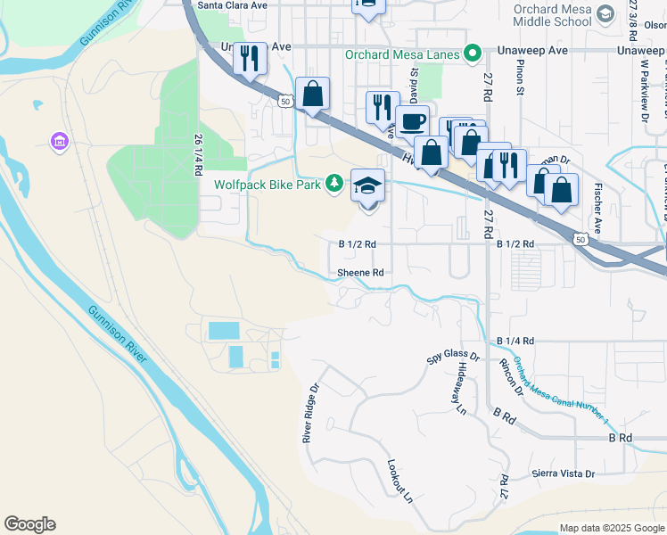 map of restaurants, bars, coffee shops, grocery stores, and more near 2661 Kassy Ct in Grand Junction