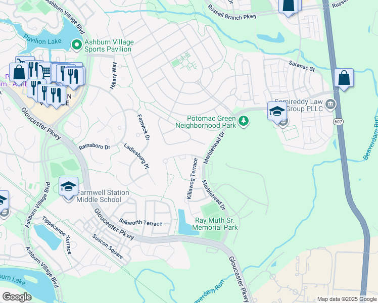 map of restaurants, bars, coffee shops, grocery stores, and more near 44464 Livonia Terrace in Ashburn