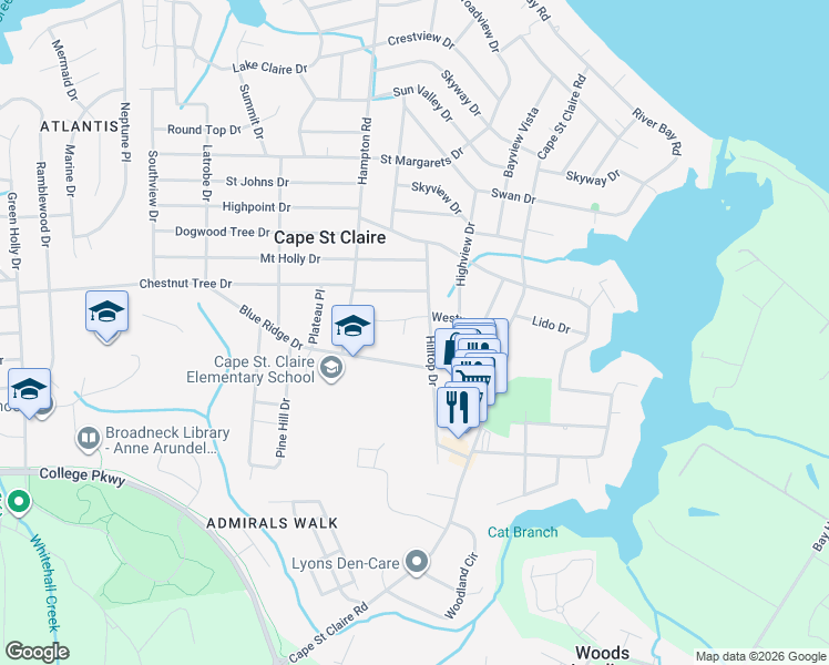 map of restaurants, bars, coffee shops, grocery stores, and more near 999 Westway in Annapolis
