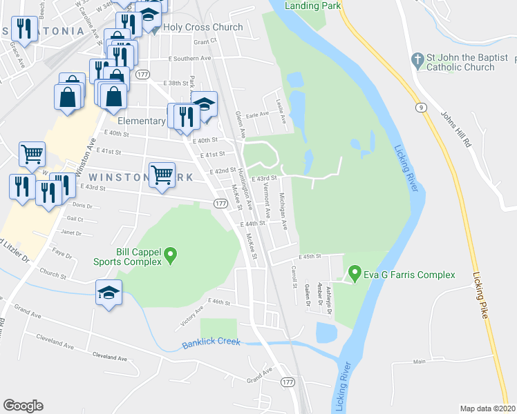 map of restaurants, bars, coffee shops, grocery stores, and more near 4330 Glenn Avenue in Covington
