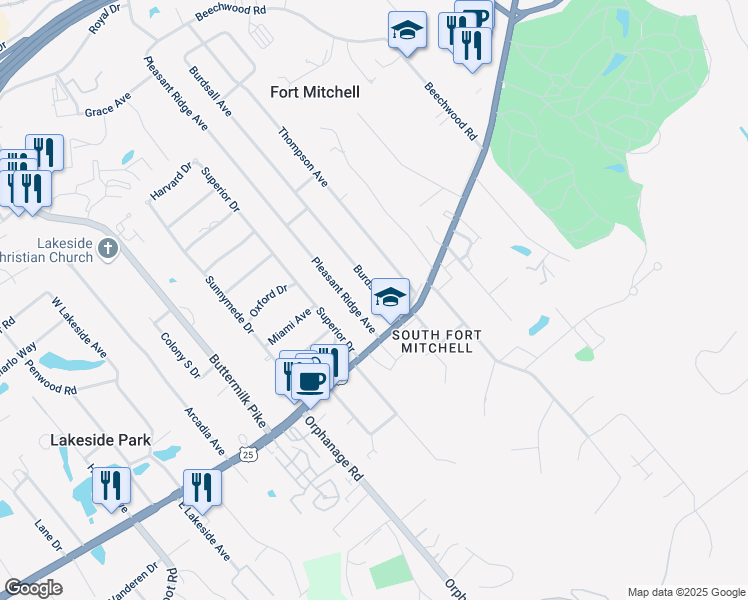 map of restaurants, bars, coffee shops, grocery stores, and more near 14 Pleasant Ridge Avenue in Fort Mitchell