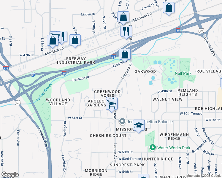 map of restaurants, bars, coffee shops, grocery stores, and more near 6376 West 49th Street in Mission