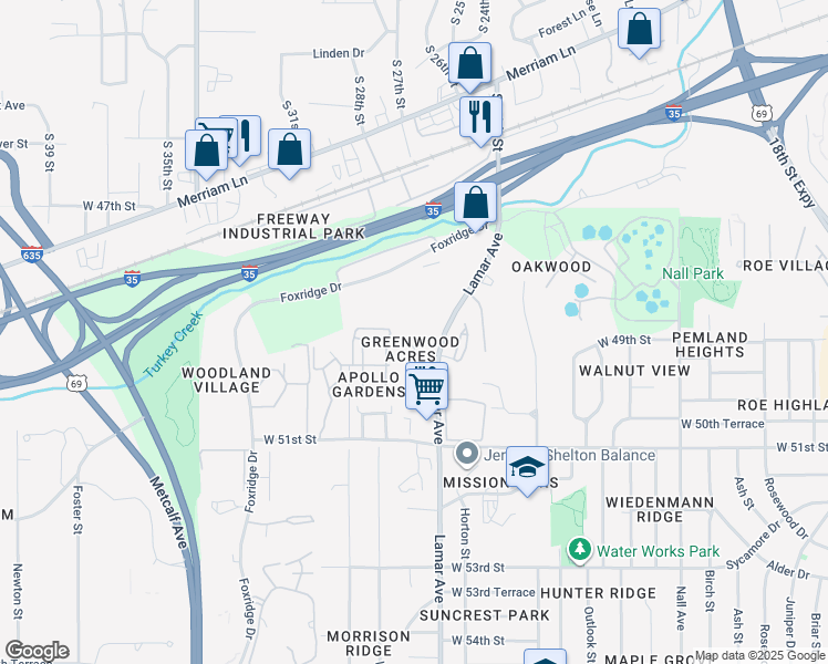 map of restaurants, bars, coffee shops, grocery stores, and more near 6376 West 49th Street in Mission
