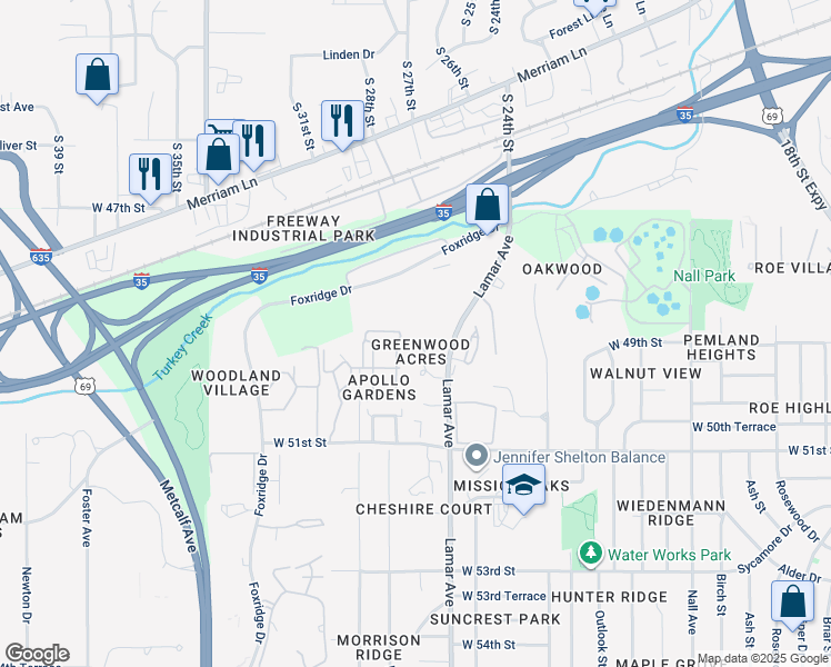 map of restaurants, bars, coffee shops, grocery stores, and more near 6376 West 49th Street in Mission