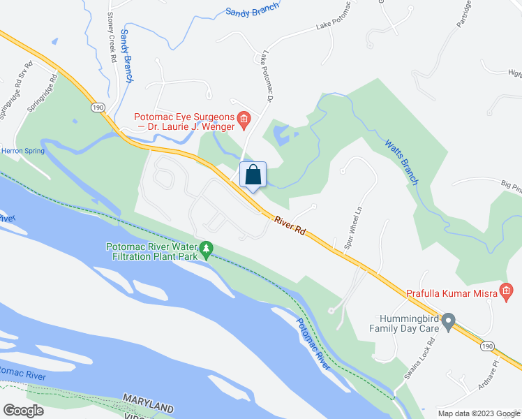 map of restaurants, bars, coffee shops, grocery stores, and more near 12279 River Road in Potomac