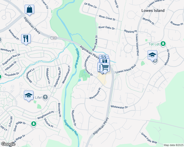 map of restaurants, bars, coffee shops, grocery stores, and more near 20786 Hollow Falls Terrace in Sterling