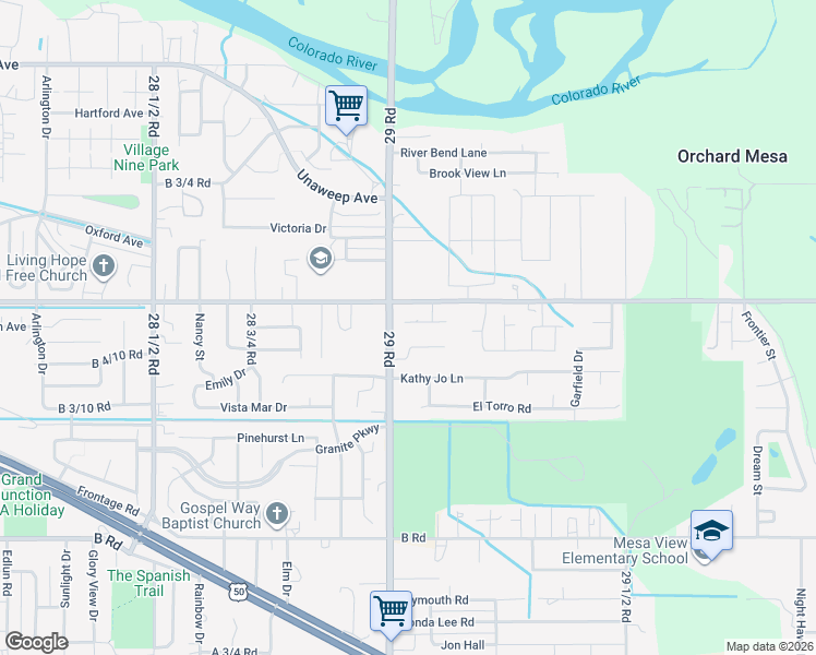 map of restaurants, bars, coffee shops, grocery stores, and more near 2902 Cinder Drive in Grand Junction