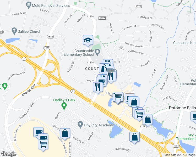 map of restaurants, bars, coffee shops, grocery stores, and more near 102 Hamilton Road in Sterling