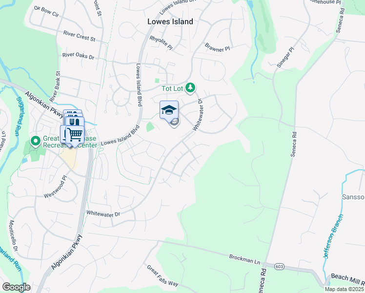 map of restaurants, bars, coffee shops, grocery stores, and more near 20761 Bank Way in Sterling