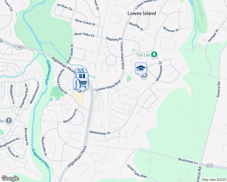 map of restaurants, bars, coffee shops, grocery stores, and more near 20771 Deepwater Terrace in Sterling