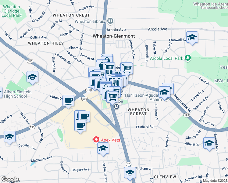 map of restaurants, bars, coffee shops, grocery stores, and more near 2405 Price Avenue in Silver Spring