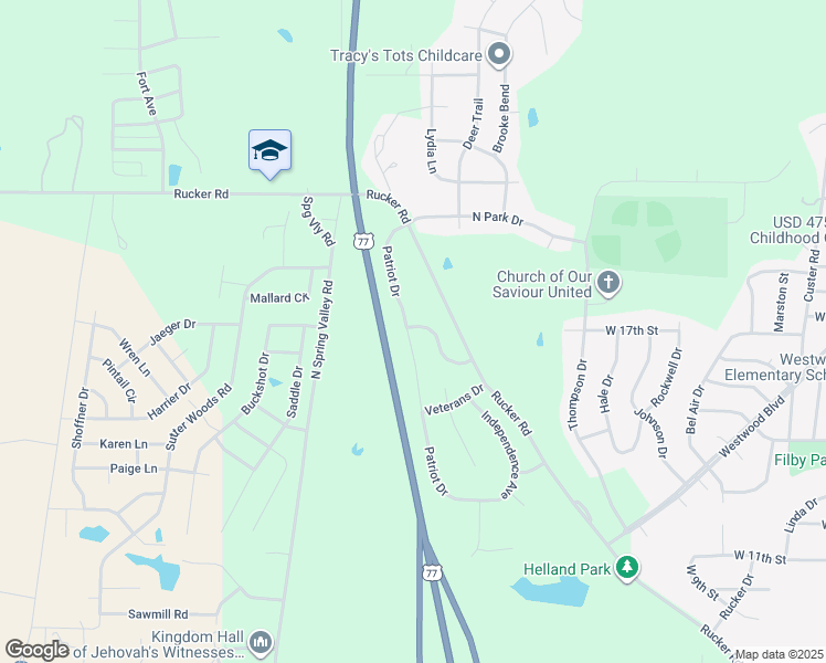 map of restaurants, bars, coffee shops, grocery stores, and more near 1639 Patriot Drive in Junction City