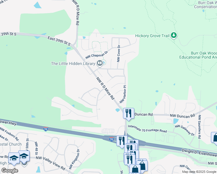 map of restaurants, bars, coffee shops, grocery stores, and more near 3637 Northwest Light House Court in Blue Springs