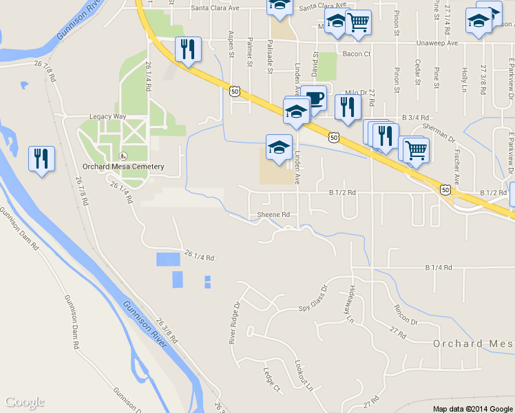 map of restaurants, bars, coffee shops, grocery stores, and more near 2661 Kassy Court in Grand Junction