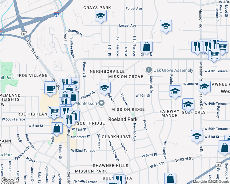 map of restaurants, bars, coffee shops, grocery stores, and more near 4124 West 48th Street in Roeland Park