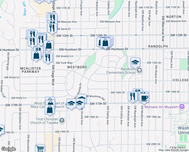 map of restaurants, bars, coffee shops, grocery stores, and more near in Topeka