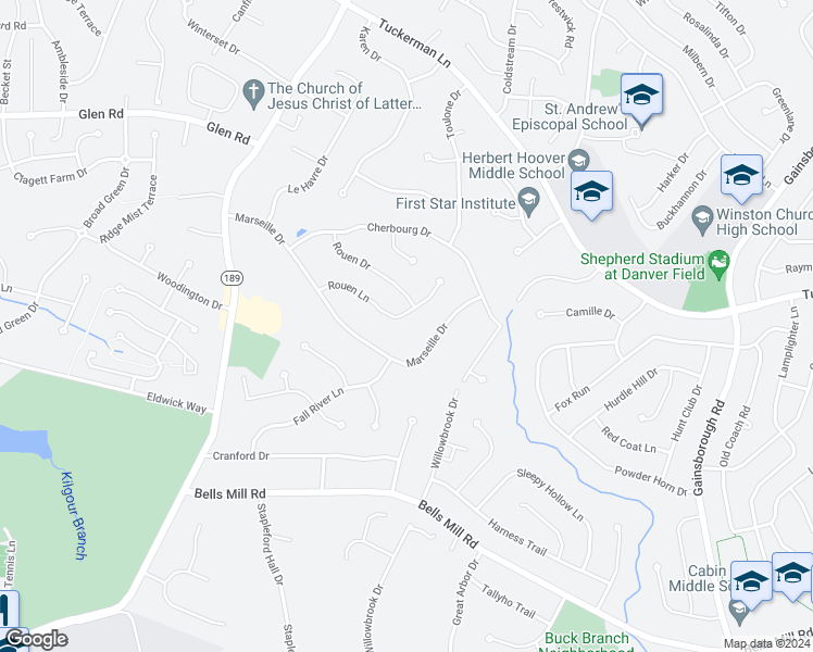 map of restaurants, bars, coffee shops, grocery stores, and more near 9024 Rouen Lane in Rockville