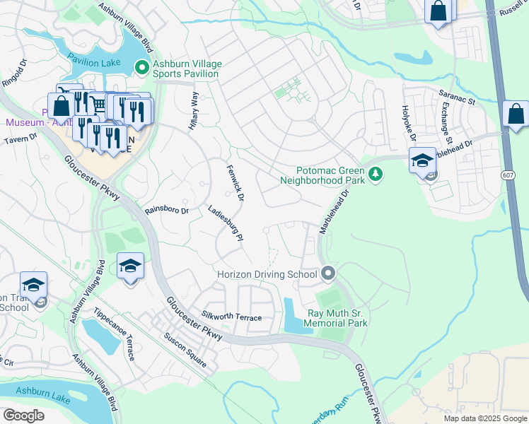 map of restaurants, bars, coffee shops, grocery stores, and more near 20866 Adams Mill Place in Ashburn