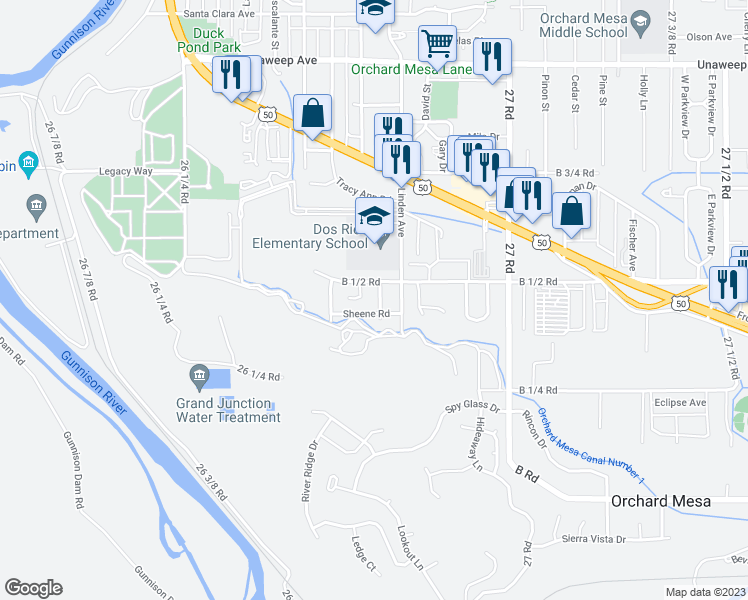 map of restaurants, bars, coffee shops, grocery stores, and more near 245 Kip Lane in Grand Junction