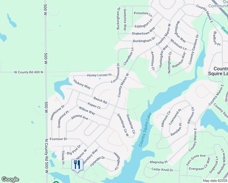 map of restaurants, bars, coffee shops, grocery stores, and more near 417 Maple Lane in North Vernon