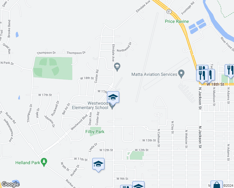 map of restaurants, bars, coffee shops, grocery stores, and more near 1032 West 17th Street in Junction City