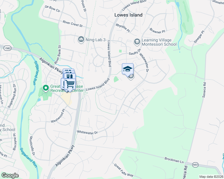 map of restaurants, bars, coffee shops, grocery stores, and more near 47593 Sandbank Square in Sterling