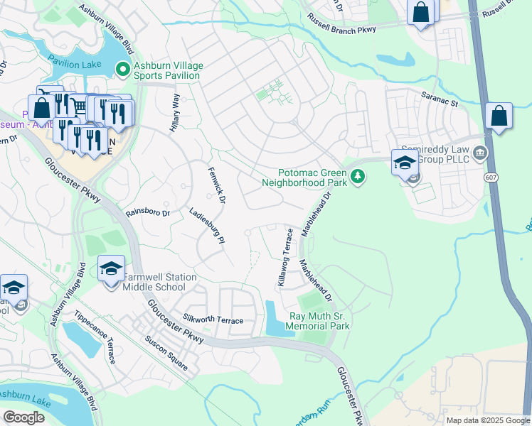 map of restaurants, bars, coffee shops, grocery stores, and more near 20838 Adams Mill Place in Ashburn