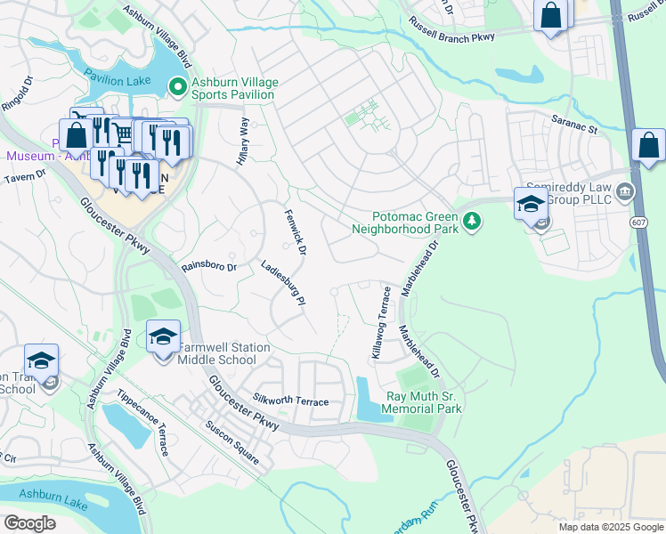 map of restaurants, bars, coffee shops, grocery stores, and more near 20866 Adams Mill Place in Ashburn