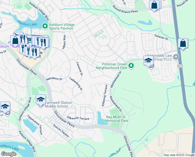 map of restaurants, bars, coffee shops, grocery stores, and more near 20838 Adams Mill Place in Ashburn