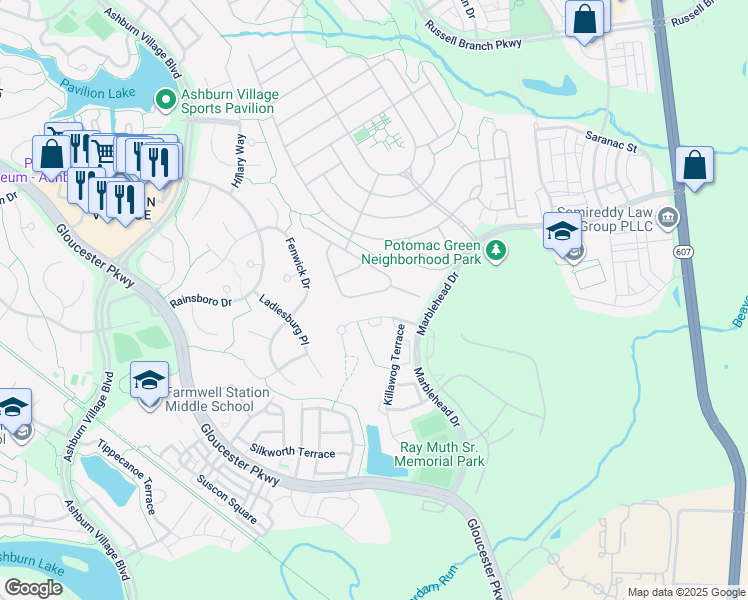 map of restaurants, bars, coffee shops, grocery stores, and more near 20830 Adams Mill Place in Ashburn