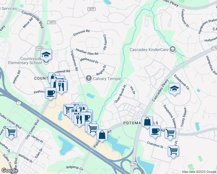 map of restaurants, bars, coffee shops, grocery stores, and more near 276 Terrie Drive in Sterling