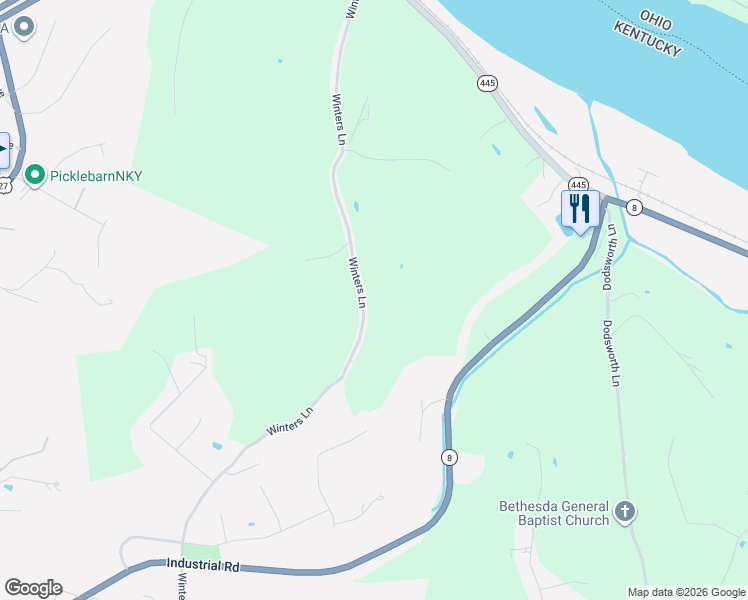 map of restaurants, bars, coffee shops, grocery stores, and more near 4669 Winters Lane in Cold Spring