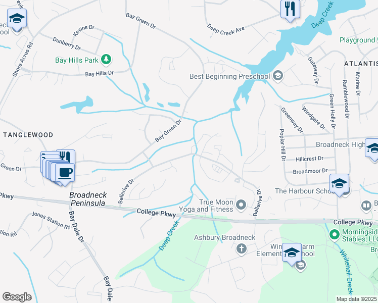 map of restaurants, bars, coffee shops, grocery stores, and more near 1272 Seminole Drive in Arnold