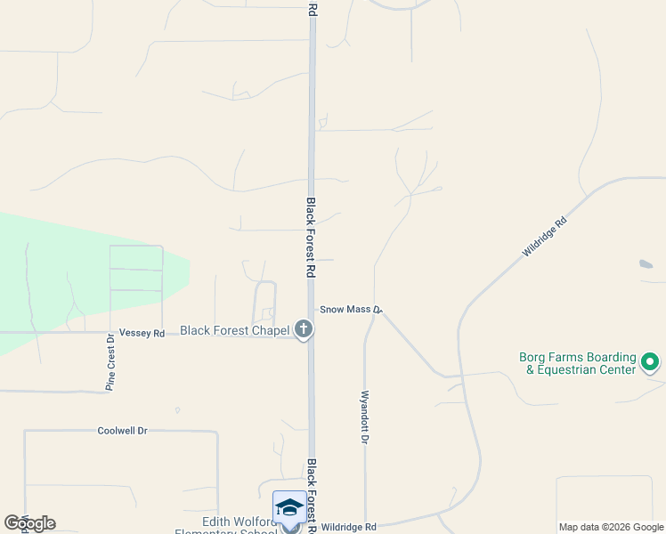 map of restaurants, bars, coffee shops, grocery stores, and more near 14395 Black Forest Road in Colorado Springs