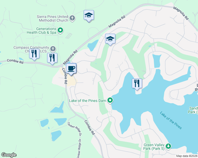 map of restaurants, bars, coffee shops, grocery stores, and more near 23545 Singing Hills Court in Auburn