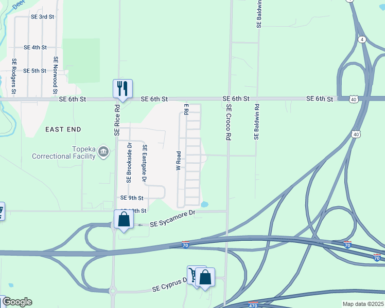 map of restaurants, bars, coffee shops, grocery stores, and more near 3637 Southeast 6th Street in Topeka