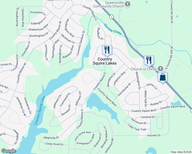 map of restaurants, bars, coffee shops, grocery stores, and more near 3378 Rothshire Circle in North Vernon