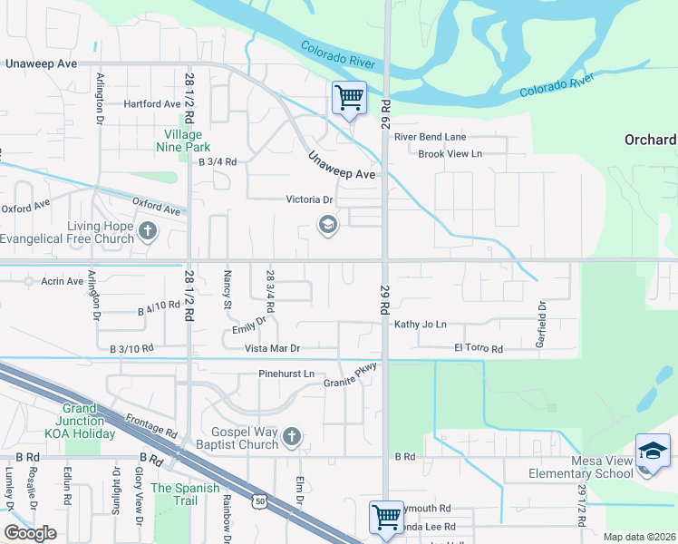 map of restaurants, bars, coffee shops, grocery stores, and more near 200-240 Lincoln Ln in Grand Junction