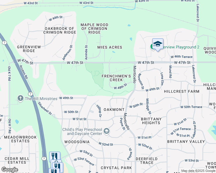 map of restaurants, bars, coffee shops, grocery stores, and more near 22125 West 48th Street in Shawnee