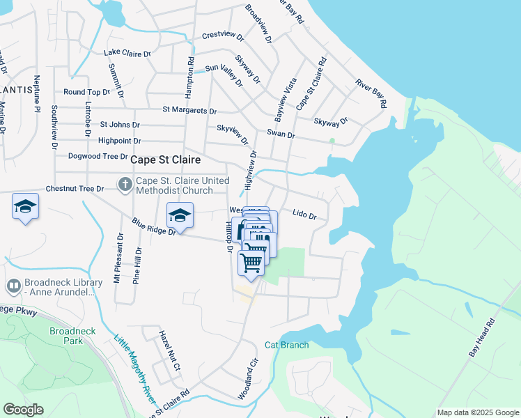 map of restaurants, bars, coffee shops, grocery stores, and more near 1014 Saint Charles Drive in Annapolis