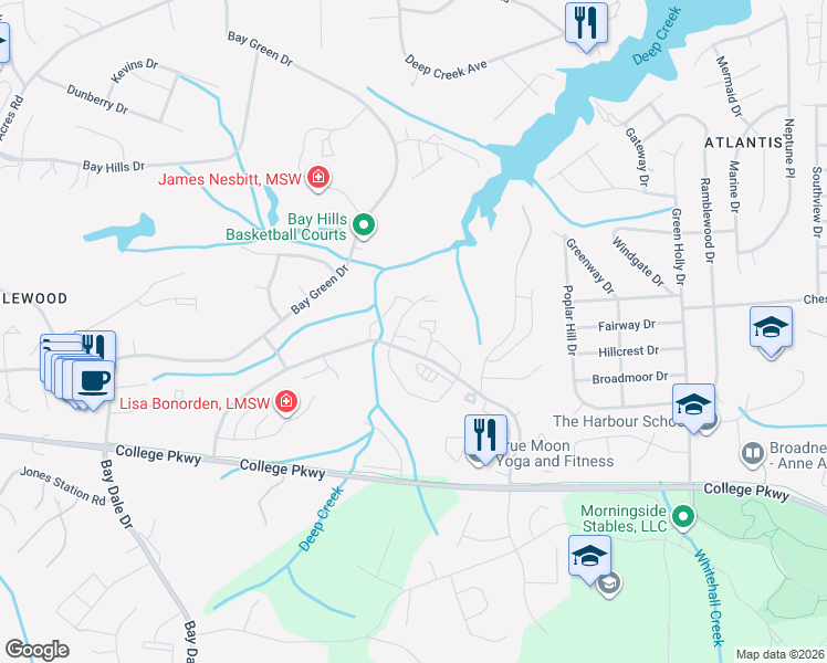 map of restaurants, bars, coffee shops, grocery stores, and more near 1248 Quaker Ridge Drive in Arnold