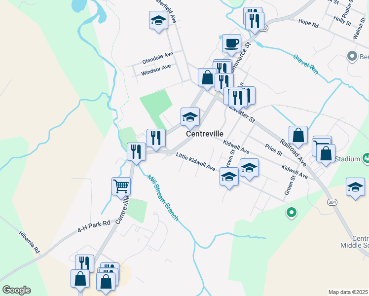 map of restaurants, bars, coffee shops, grocery stores, and more near 311 Maryland 213 in Centreville