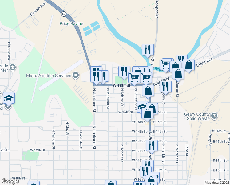 map of restaurants, bars, coffee shops, grocery stores, and more near 324 West Home Street in Junction City