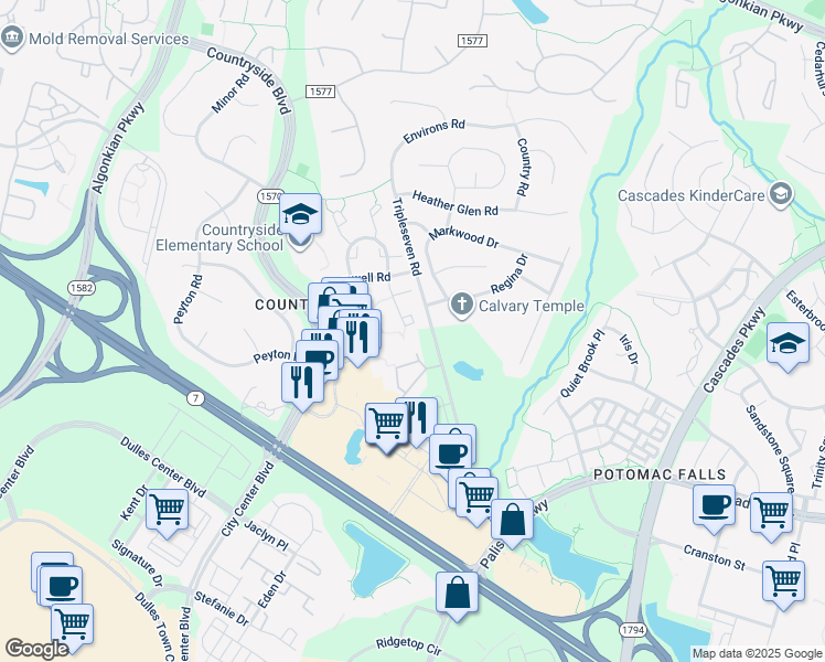 map of restaurants, bars, coffee shops, grocery stores, and more near 56 Benton Court in Sterling