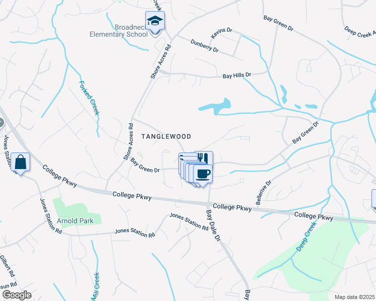 map of restaurants, bars, coffee shops, grocery stores, and more near 500 Andrew Hill Road in Arnold