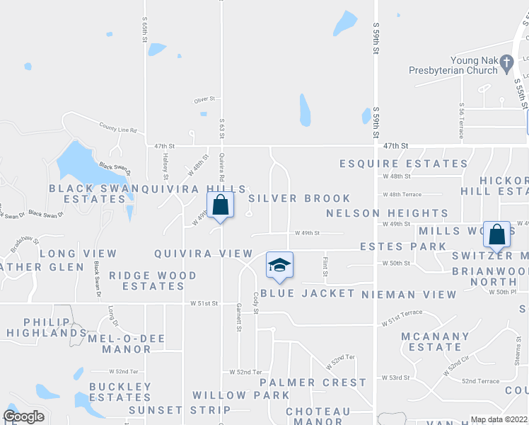 map of restaurants, bars, coffee shops, grocery stores, and more near 4833 Cody Street in Shawnee