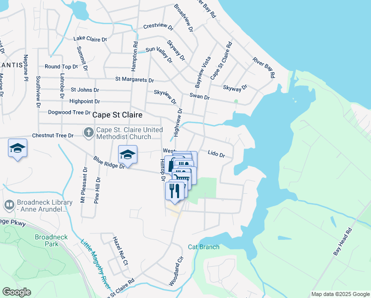 map of restaurants, bars, coffee shops, grocery stores, and more near 1014 Saint Charles Drive in Annapolis