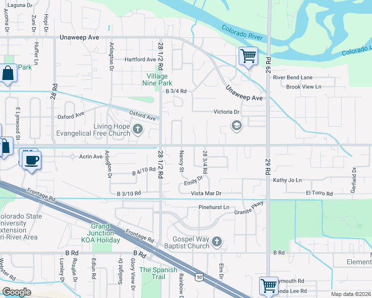 map of restaurants, bars, coffee shops, grocery stores, and more near 248 Thistle Dr in Grand Junction