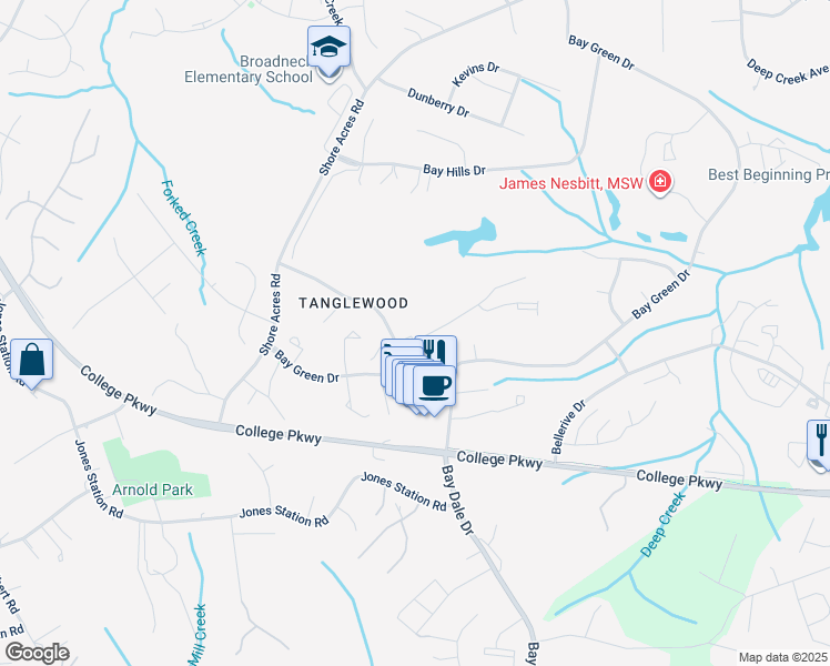 map of restaurants, bars, coffee shops, grocery stores, and more near 516 Andrew Hill Road in Arnold